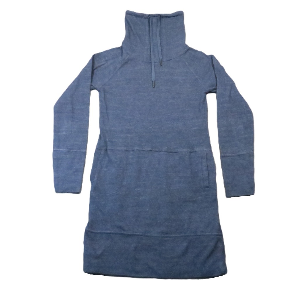 PrAna Ellis Cowl Neck Sweater Dress XS Blue Heather Knit Pockets Gorpcore Hiking